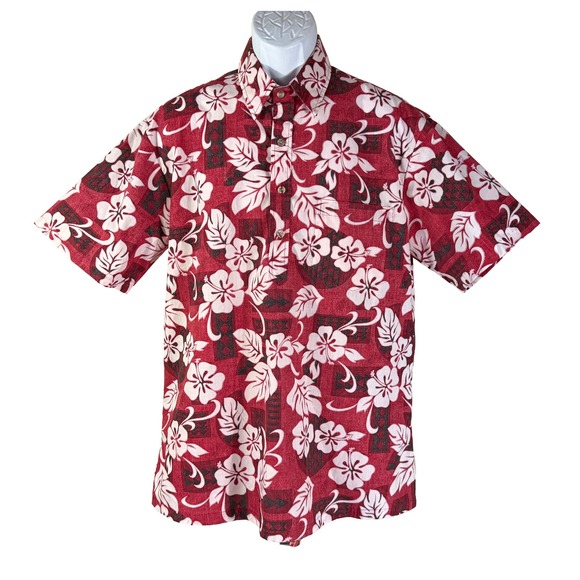 Nui Nalu Other - Nui Nalu Hawaiian Shirt Mens L Red‎ Hibiscus Floral Pullover Short Sleeve Aloha